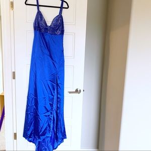 Royal Blue Beaded Slit Formal Gown